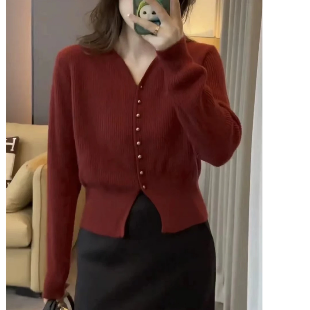 软糯秋冬长袖休闲绵羊毛V领针织开衫百搭潮显瘦时尚A165