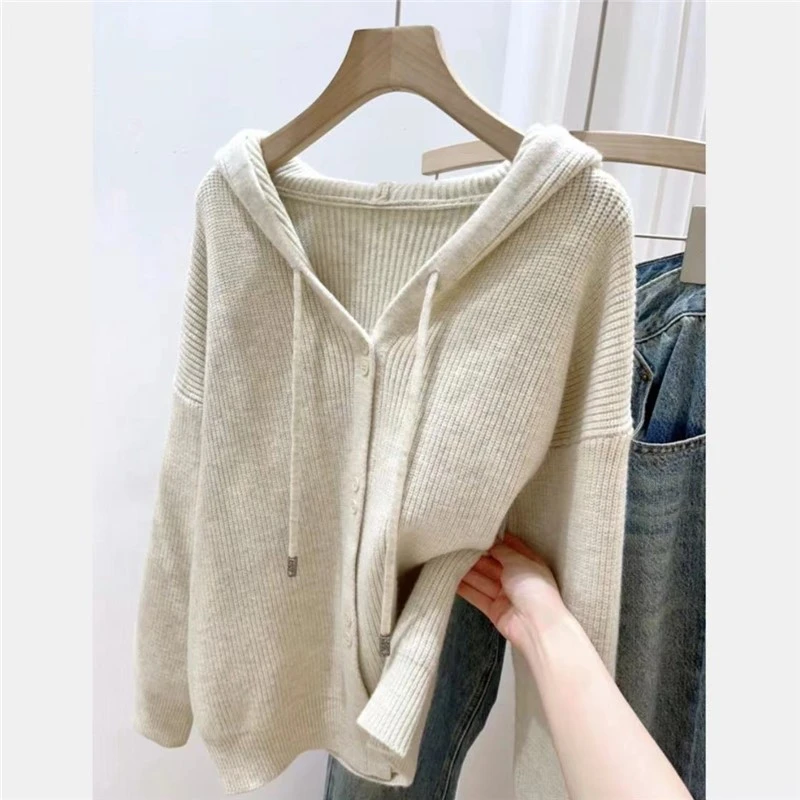 【运费补贴】连帽针织开衫毛衣外套装宽松显瘦时尚小众气质上衣A130