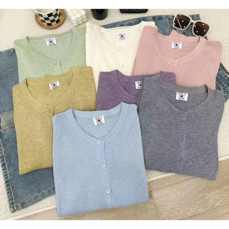 春夏款韩单毛衣开衫女宽松百搭圆领绵羊毛薄外套气质上衣防晒衫