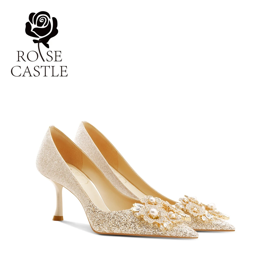 璀璨之花rosecastle轻奢水钻高跟鞋细跟婚鞋女主婚纱百搭气质单鞋