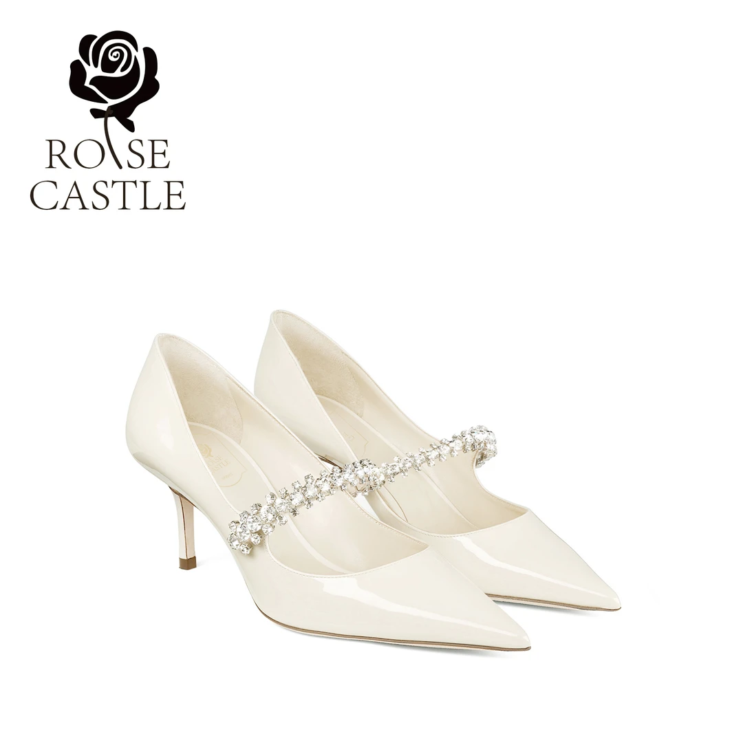 皎月流光水钻一字带细跟浅口高跟鞋法式单鞋女白色气质优雅女鞋