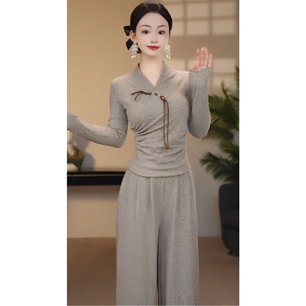 冬季新款小众设计高级气质修身新中式民族风长袖上衣-80066