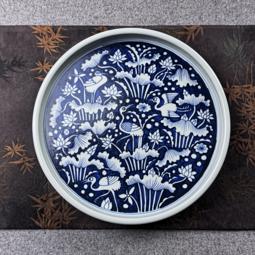 元青花21大号壶承平盘哑光釉纯手工复古干泡盘干泡台茶盘陶瓷壶托