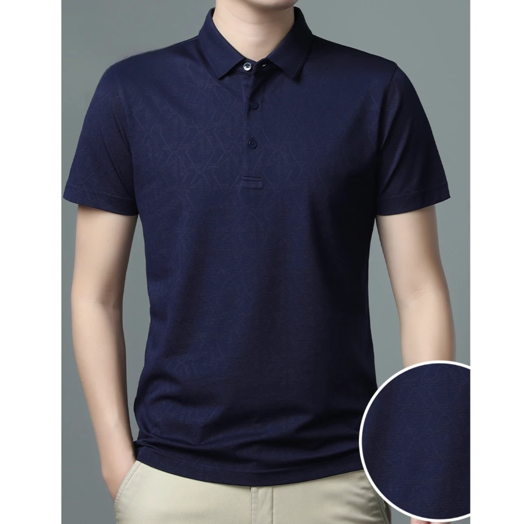 （桑蚕丝+高弹冰丝）夏新款翻领商务休闲短袖POLO衫