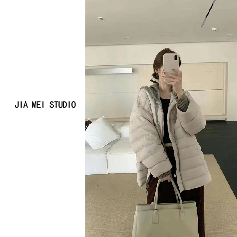 M089韩系白鸭绒帽子可拆卸羽绒服女2024冬新款加厚保暖面包服外套