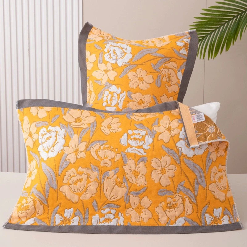 畅销高档成人三层单人枕巾灰黄系列枕头巾52*77大纱布枕巾家用