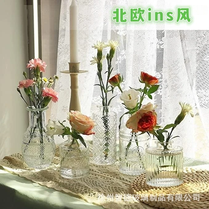 法式简约轻奢玻璃迷你花瓶ins风高颜值桌面摆件干花小花瓶高级感
