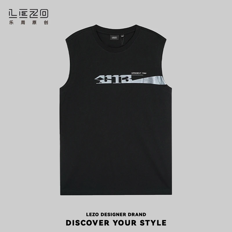 LEZO乐周原创 夏季时尚百搭宽松无袖背心T恤基础版924201831 黑色