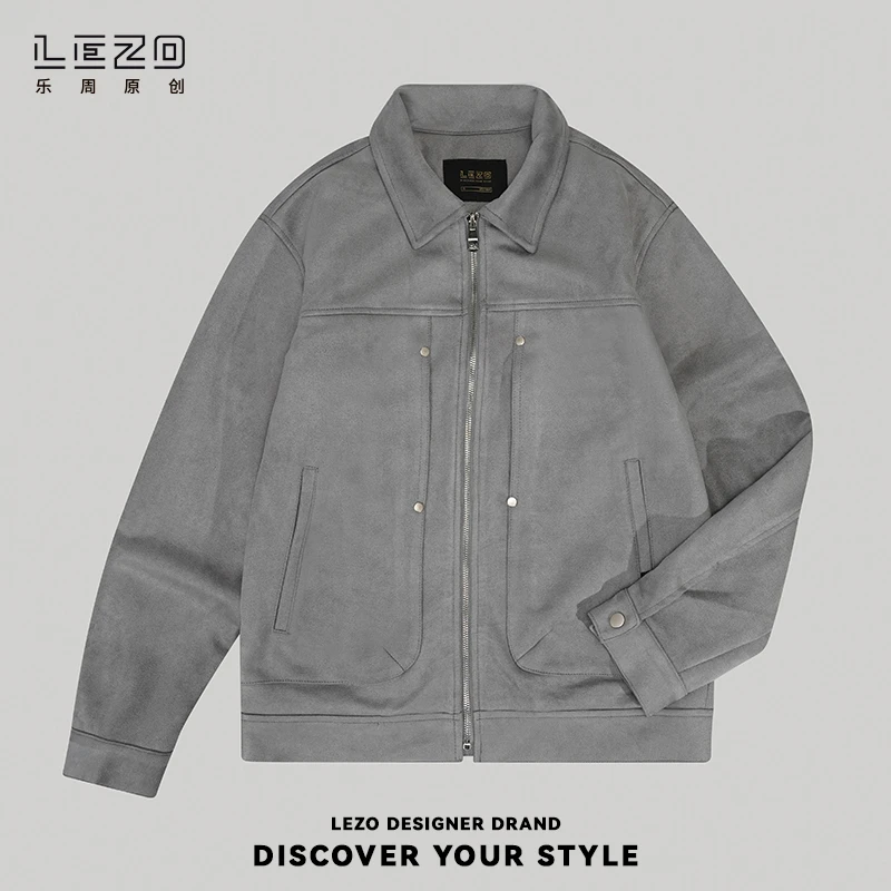 LEZO乐周原创 男士秋冬百搭时尚宽松休闲外套 923318177 灰色