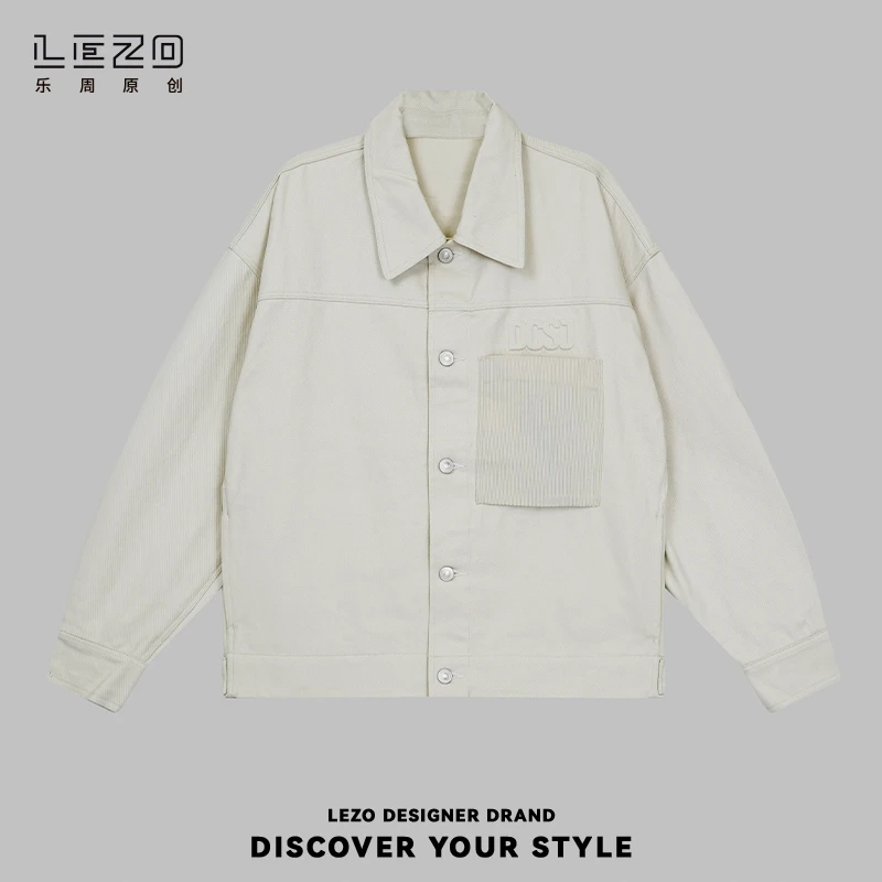 LEZO乐周原创 秋季男LOGO字母休闲外套基础版924318317 米白