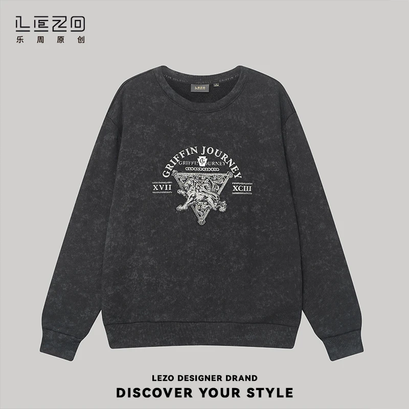 LEZO乐周原创 休闲宽松圆领卫衣 923313173 黑色