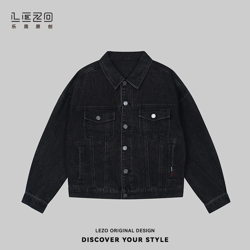 LEZO乐周原创 秋季时尚潮流水洗牛仔外套基础版 924318331黑色