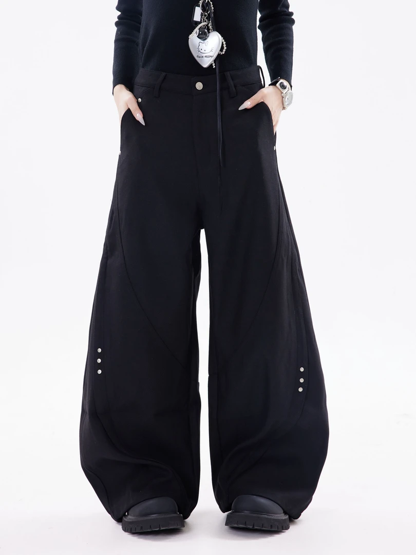 UNOTOBE 美式复古设计感裁剪拼接弯刀裤阔腿裤长裤情侣运动裤