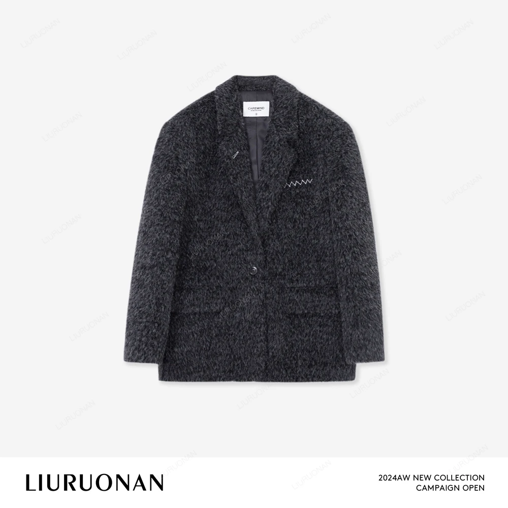 LIURUONAN 24AW【澳毛西装】重工绒感长袖西服一粒扣冬季新款短外套