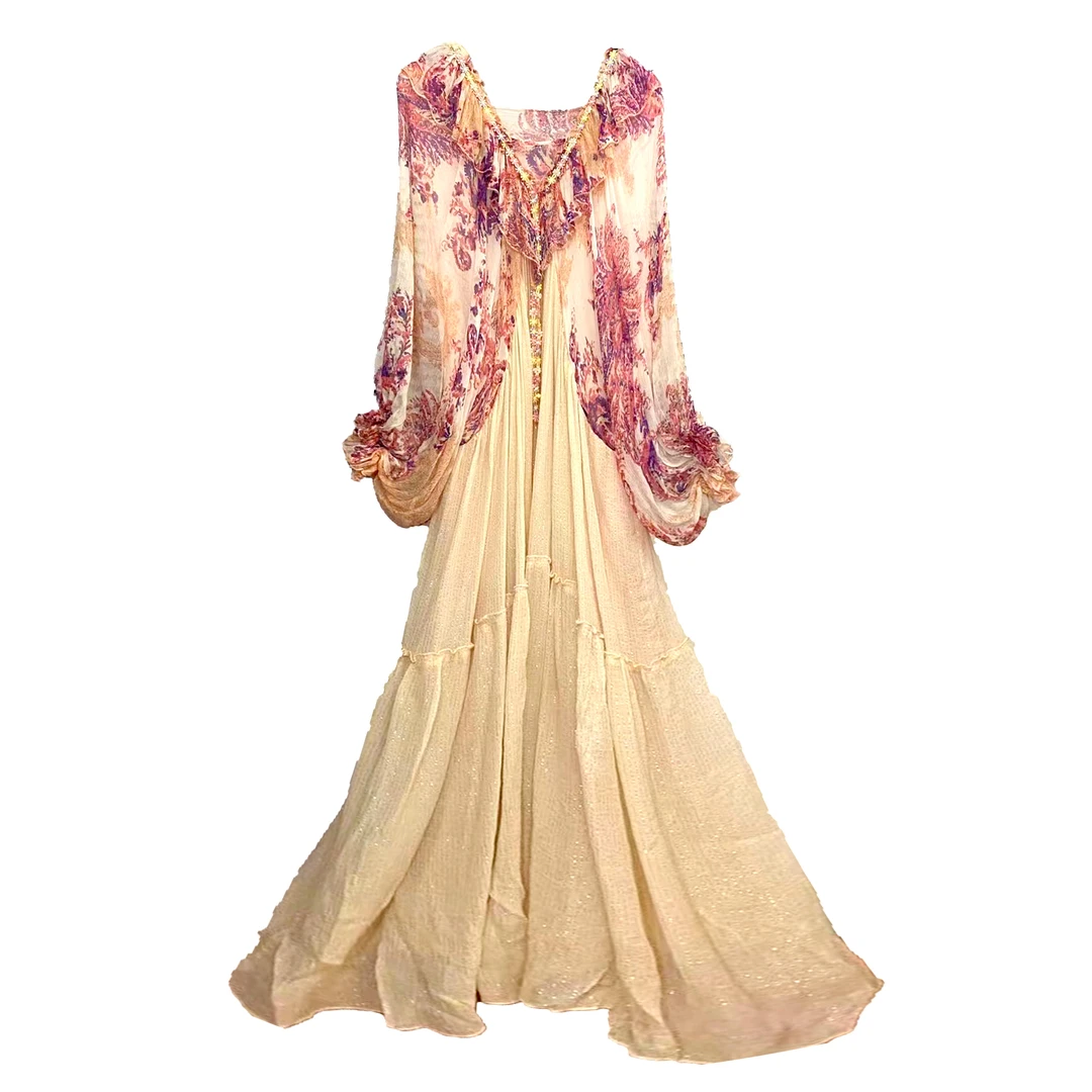 （猫猫）新款蝴蝶袖100桑蚕丝女士连衣裙女百搭 仙女裙2303