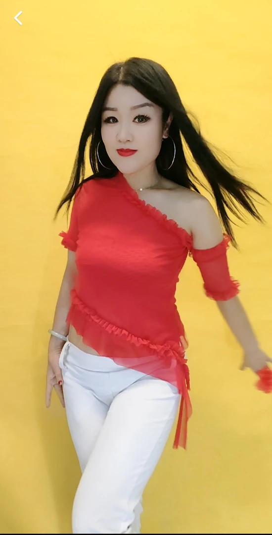 夏季凉爽红色网纱高弹斜肩背心