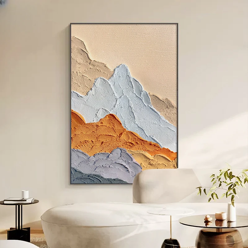 背有靠山客厅落地装饰画高级肌理感沙发背景墙壁画轻奢玄关挂画