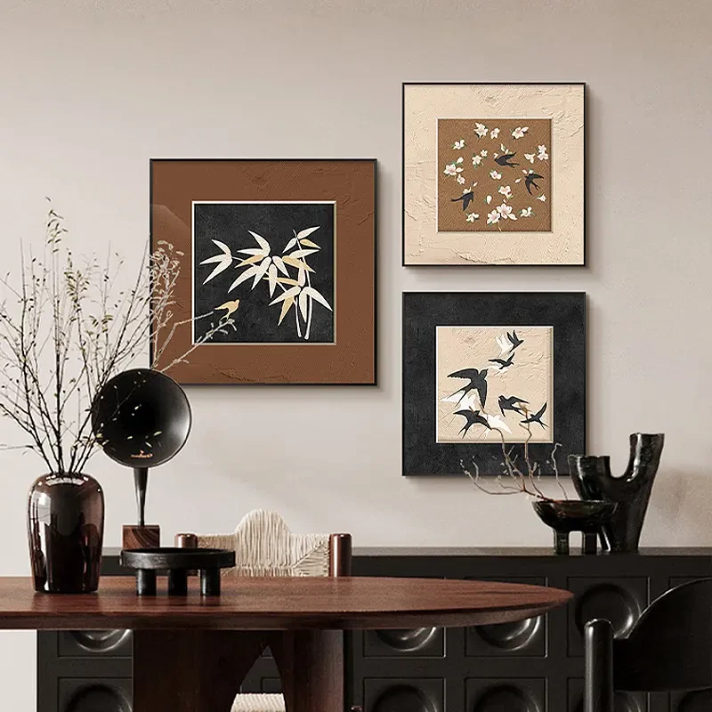 飞雁踏花美拉德复古法式中古组合客厅装饰画玄关餐厅挂墙壁画立体