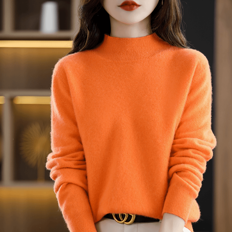 省钱风【100分澳洲羊毛】显瘦半高领内搭羊毛衫女休闲打底毛衣