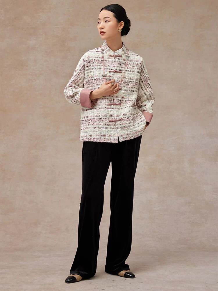 春季新款新中式小香风外套粗织香风