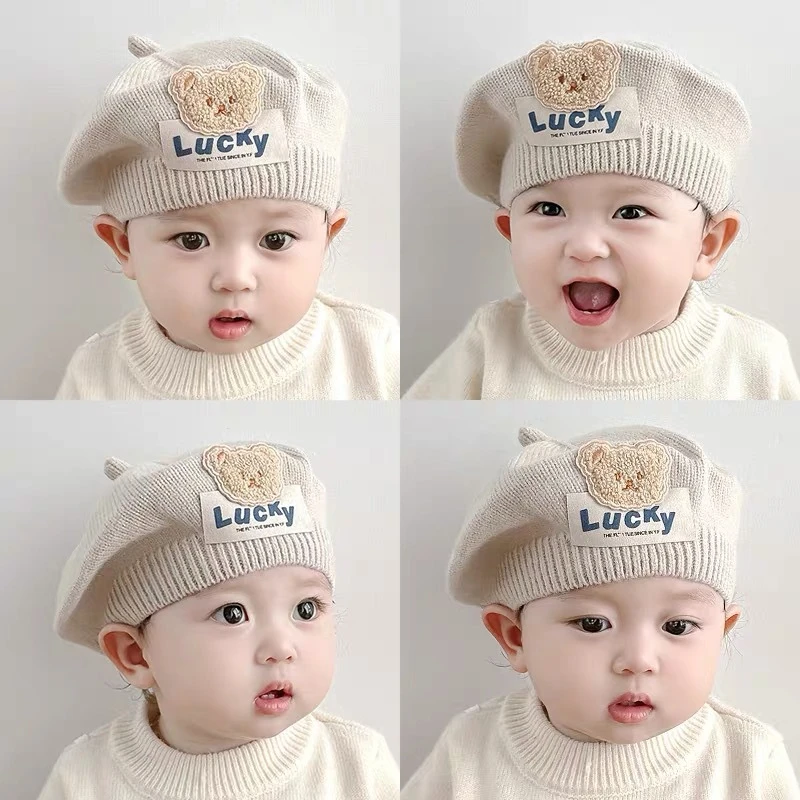 婴儿贝雷帽儿童毛线帽可爱超萌男女宝秋季婴幼儿针织帽宝宝套头帽