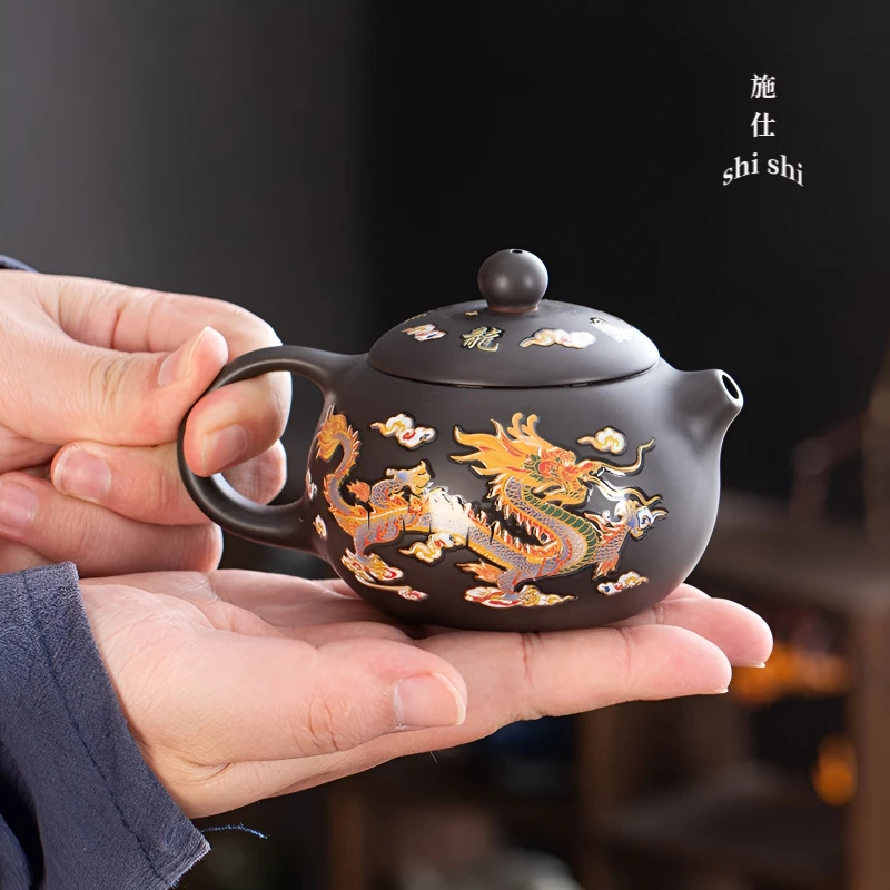 遇热变色龙凤呈祥紫砂纯半手工茶壶出泡茶壶西施壶家用宜兴紫砂壶