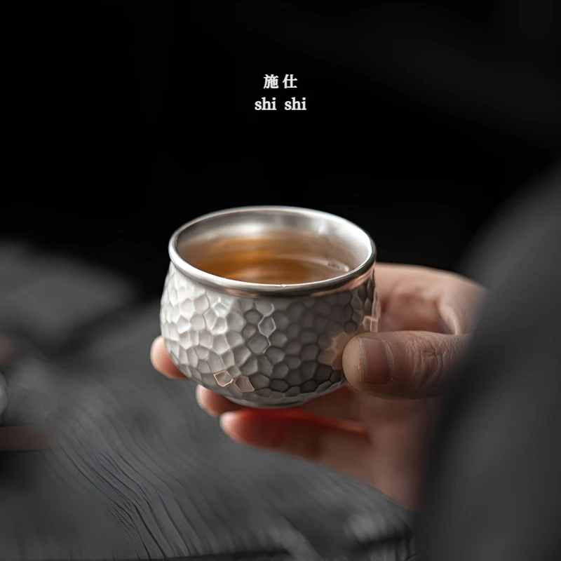 施仕锤纹鎏银银杯子主人杯品茗杯茶杯家用陶瓷功夫茶具泡茶茶专用