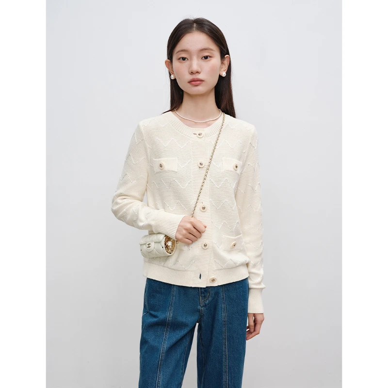 自巧小个子女装穿搭小香风针织开衫气质通勤全棉针织衫 24ZQ93210