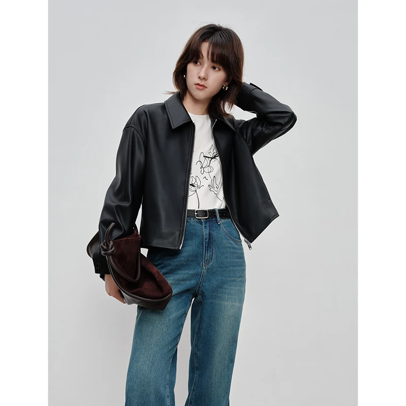 自巧小个子女装穿搭黑色高级感皮衣外套机车外套上衣24ZQ93092