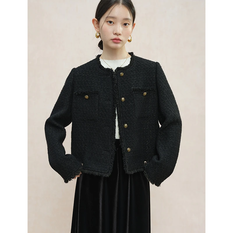 自巧自巧小个子女装黑色高级感小香风名媛法式气质上衣 24ZQ94230