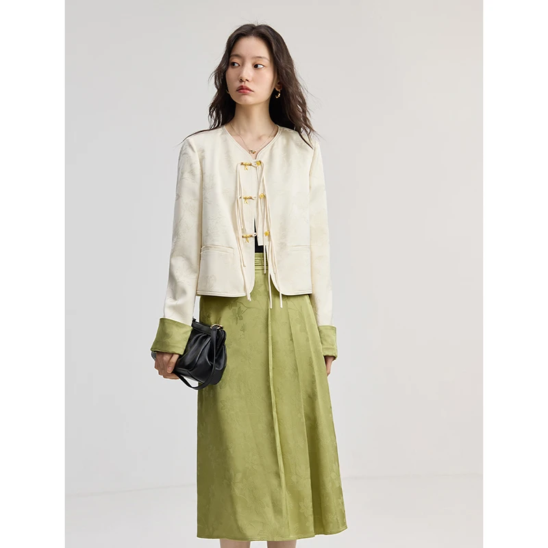 自巧自巧小个子女装时尚新中式提花半身裙气质国风外套 24ZQ93031