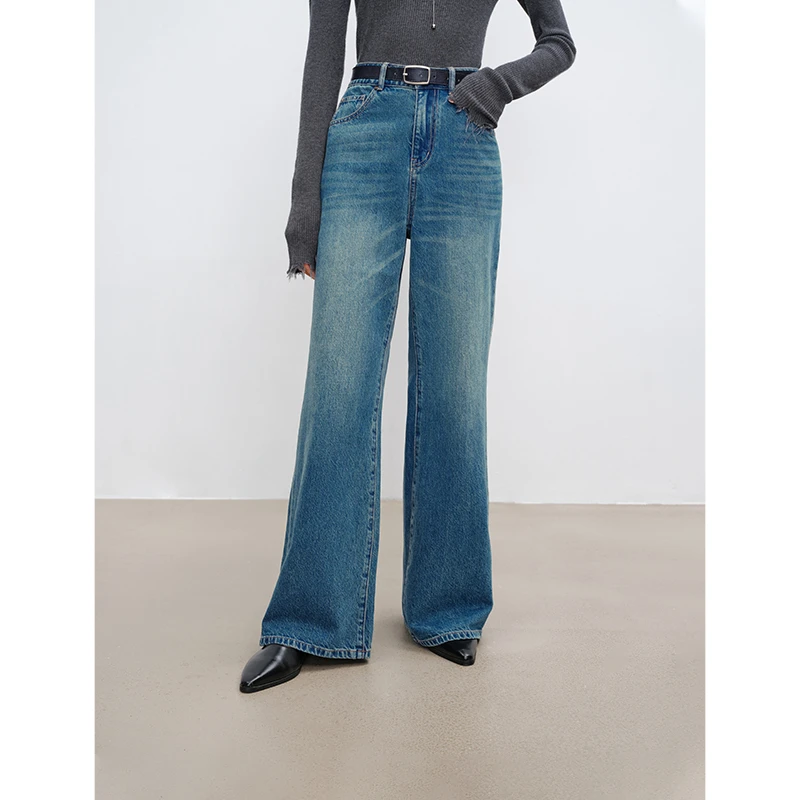 自巧自巧小个子女装显瘦做旧复古微喇牛仔裤拖地裤长裤 24ZQ93011