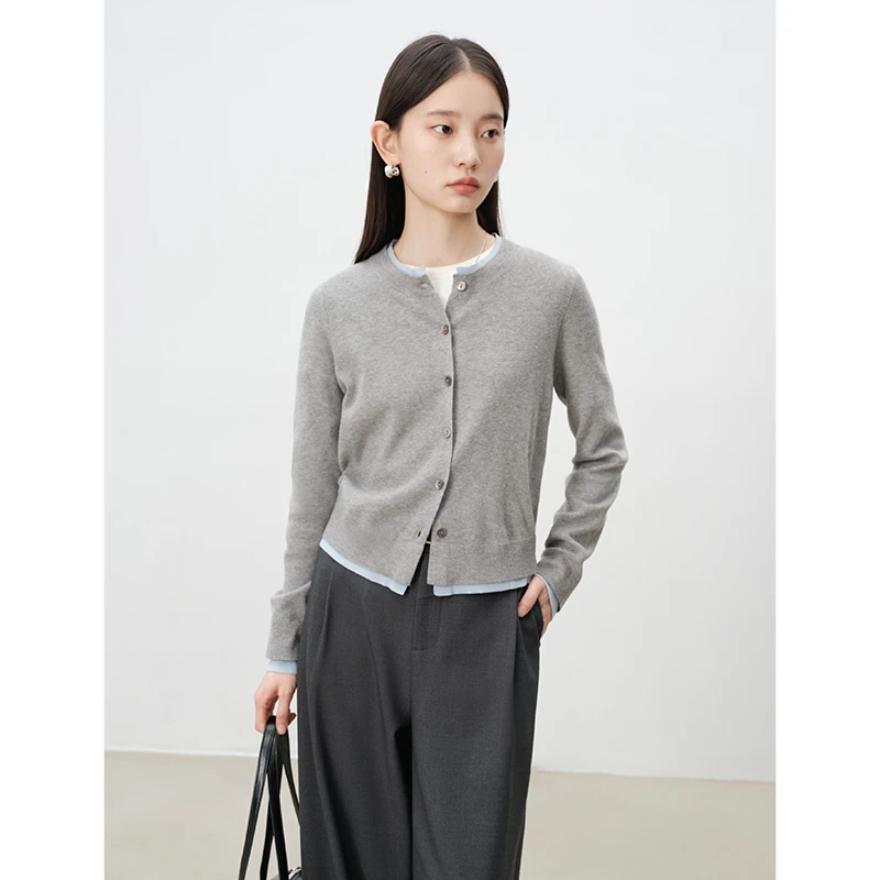 自巧小个子女装穿搭长袖灰色针织衫毛衣开衫针织上衣 24ZQ94089