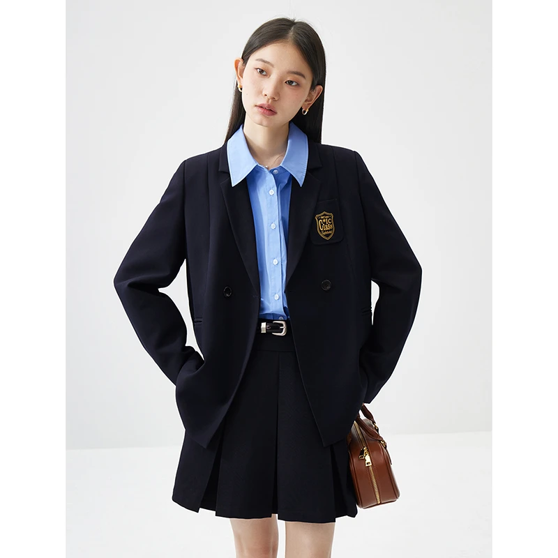 自巧小个子女装穿搭通勤时尚休闲学院刺绣西装套装短裙 24ZQ91141