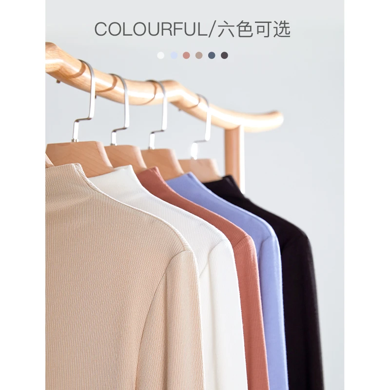 自巧自巧小个子女装杏色气质半高领针织上衣内搭打底衫21ZQ1323