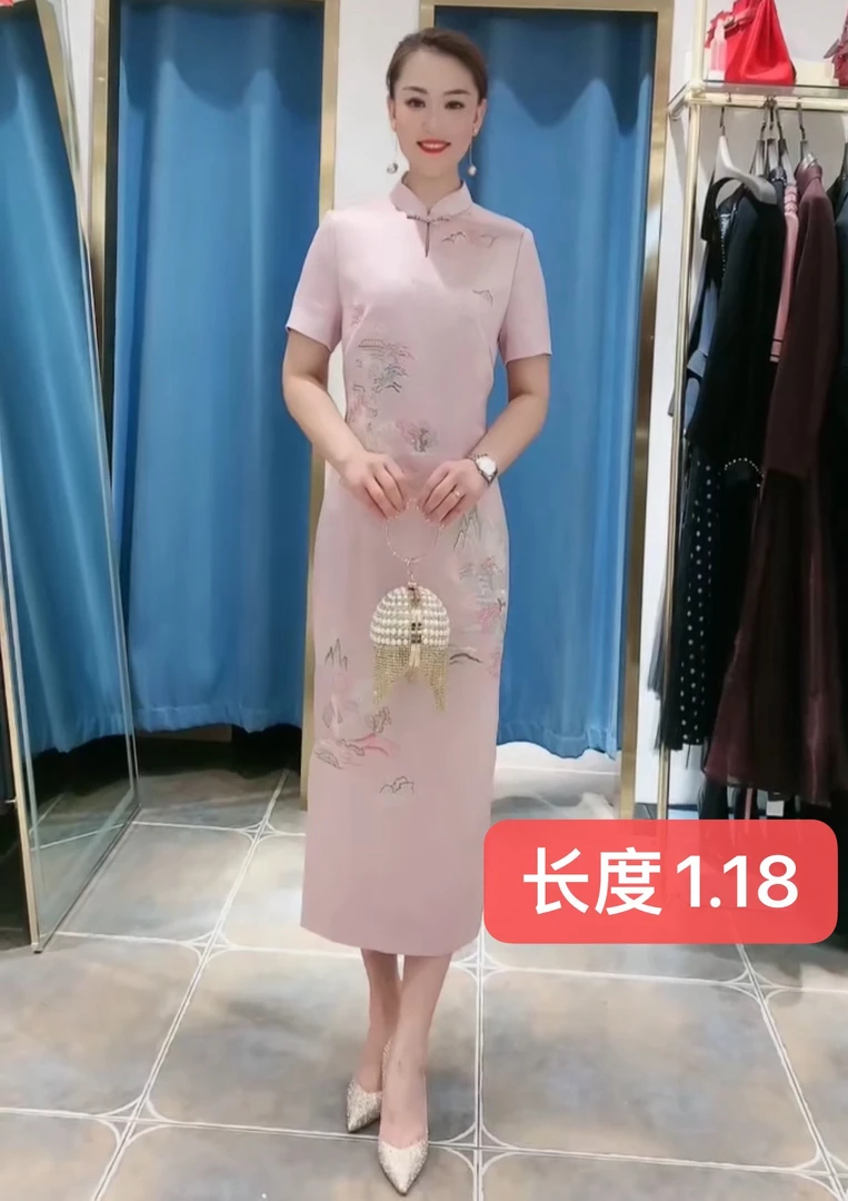 知性优雅旗袍礼服2A-2夏季中国风重工修身连衣裙ins洋气