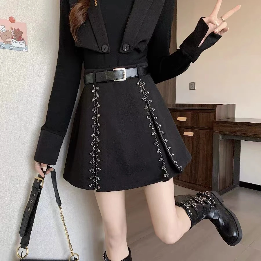 JY&JY橙子大大【罗马画报】重工缝钻美拉德加厚显瘦半身裙 15553
