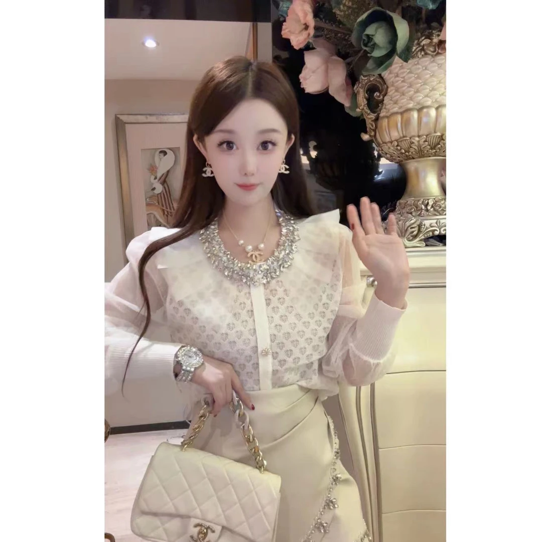 JY&JY橙子大大【一笑倾城】重工钉珠拼接衬衫上衣 15869