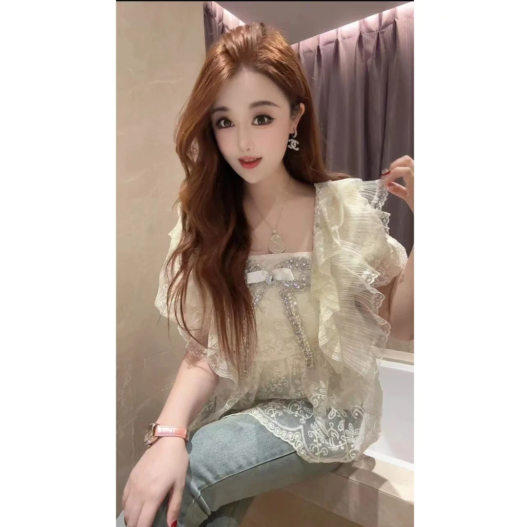 JY&JY橙子大大【破茧新生】蝴蝶结镂空蕾丝衬衫上衣 15720
