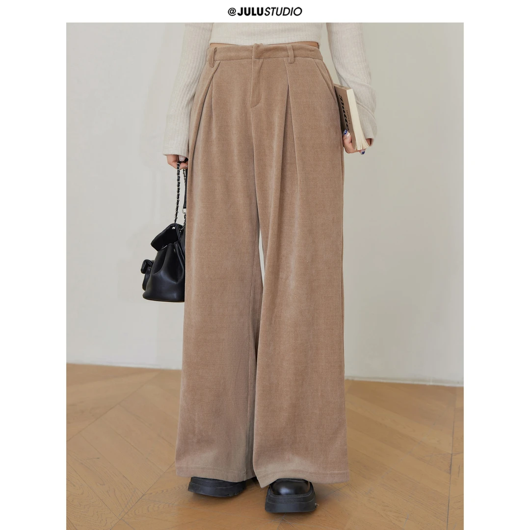 巨鹿工作室“梨形天菜”微胖mm灯芯绒直筒遮肉阔腿裤垂感大码长裤