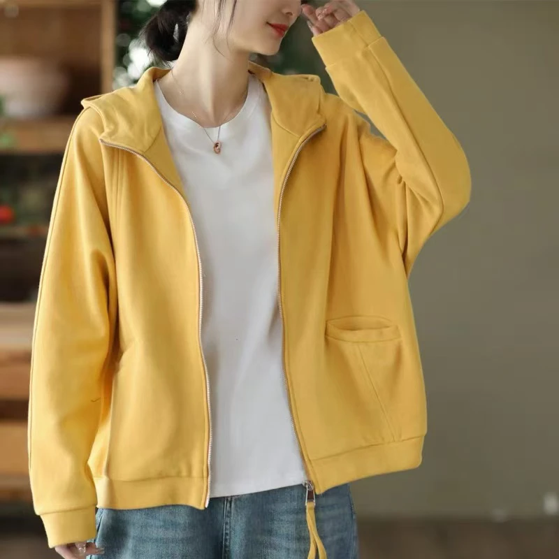 秋季新款文艺连帽外套女卫衣宽松休闲开衫时尚运动上衣外套 5177