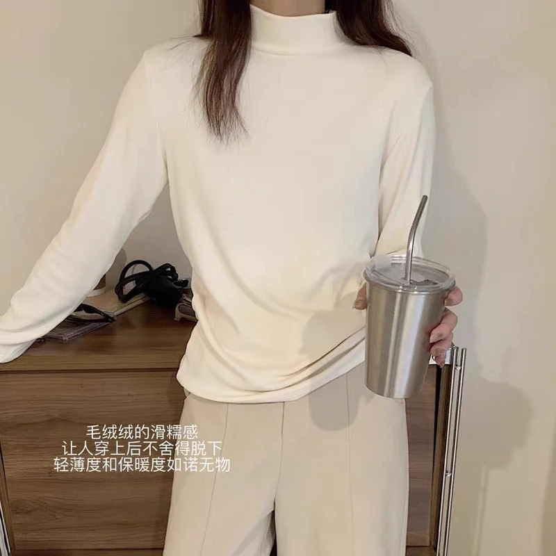 时髦黑科技发热纤维立体感遮肉显瘦圆领保暖弹力打底衫T恤 3302