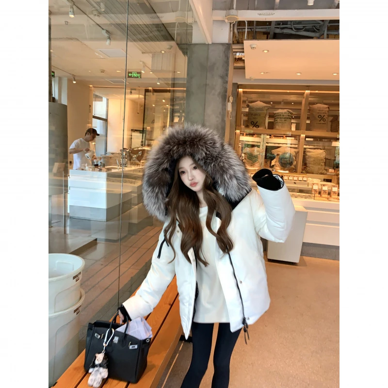 高级感大毛领白色棉服女2024冬季新款加厚保暖棉衣夹克棉袄外套潮