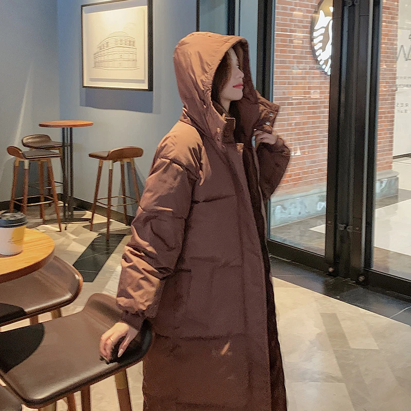 美拉德咖色2024爆款棉服女中长款冬季新款大码加厚韩系面包服棉袄