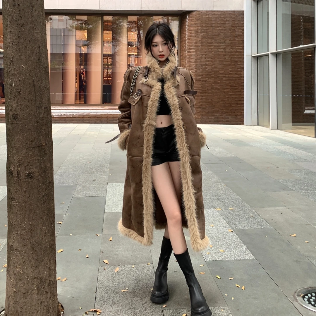 皮毛一体羊羔毛外套女2025新款冬季加厚毛绒长款环保皮草毛毛气质