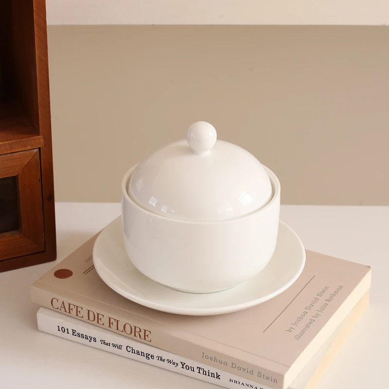 380ml 玫瑰炖盅 酒店瓷家用陶瓷带盖商用餐厅燕窝汤盅