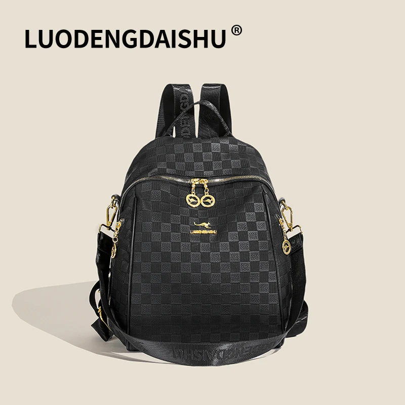 2025新款女包大大大容量双肩包轻便旅行包经典棋盘格休闲出行背包