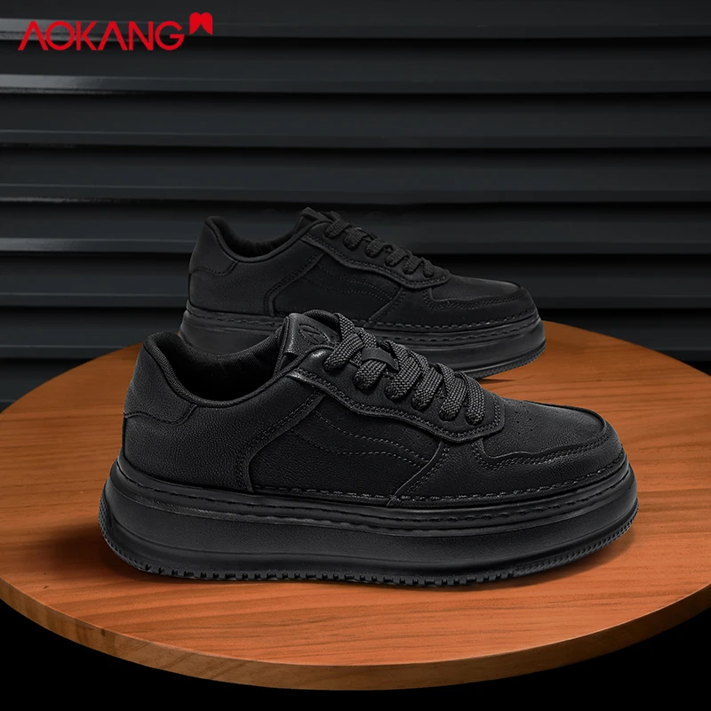 Aokang/奥康黑武士2025秋季增高爆款百搭板鞋防滑保暖工装鞋靴