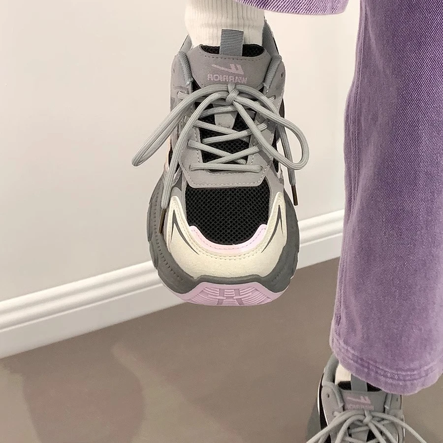 回力水泥灰厚底老爹鞋女2025春季新款百搭休闲鞋轻便复古运动鞋