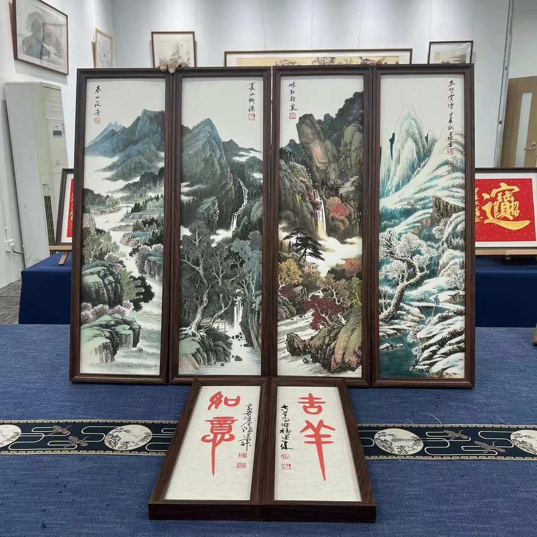 23*73竖幅//四季春夏秋冬+吉祥如意/周作光（带框）